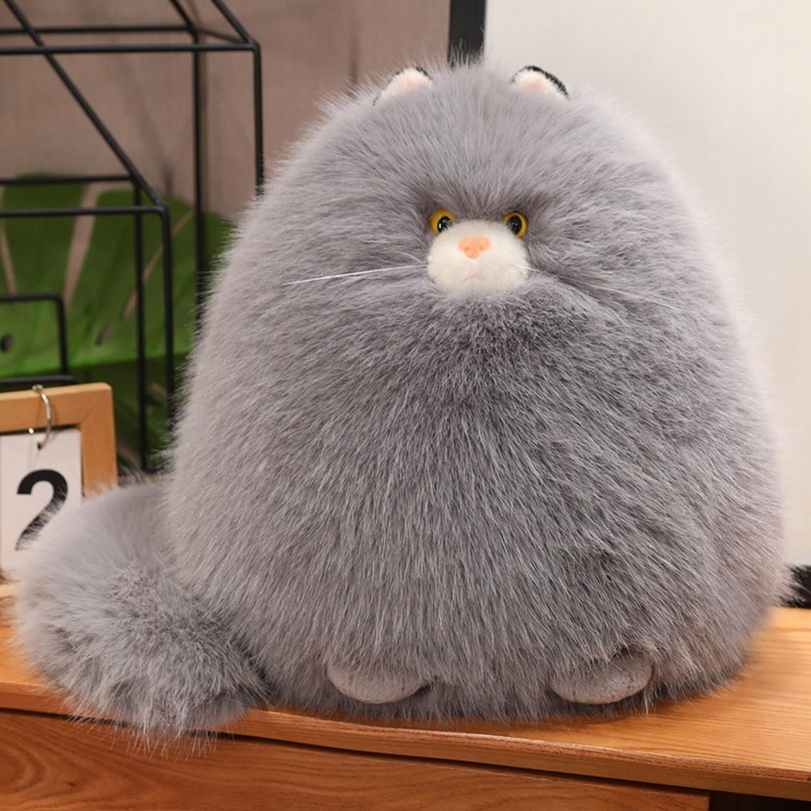 JORCEDI Fat Cat Plush Toy Grey 32 cm, Fluffy Persian Kitten Stuffed Animal, Cute Kawaii Cuddle Pillow, Room Decor, Funny Birthday Gift for Kids Girls (C,32cm)