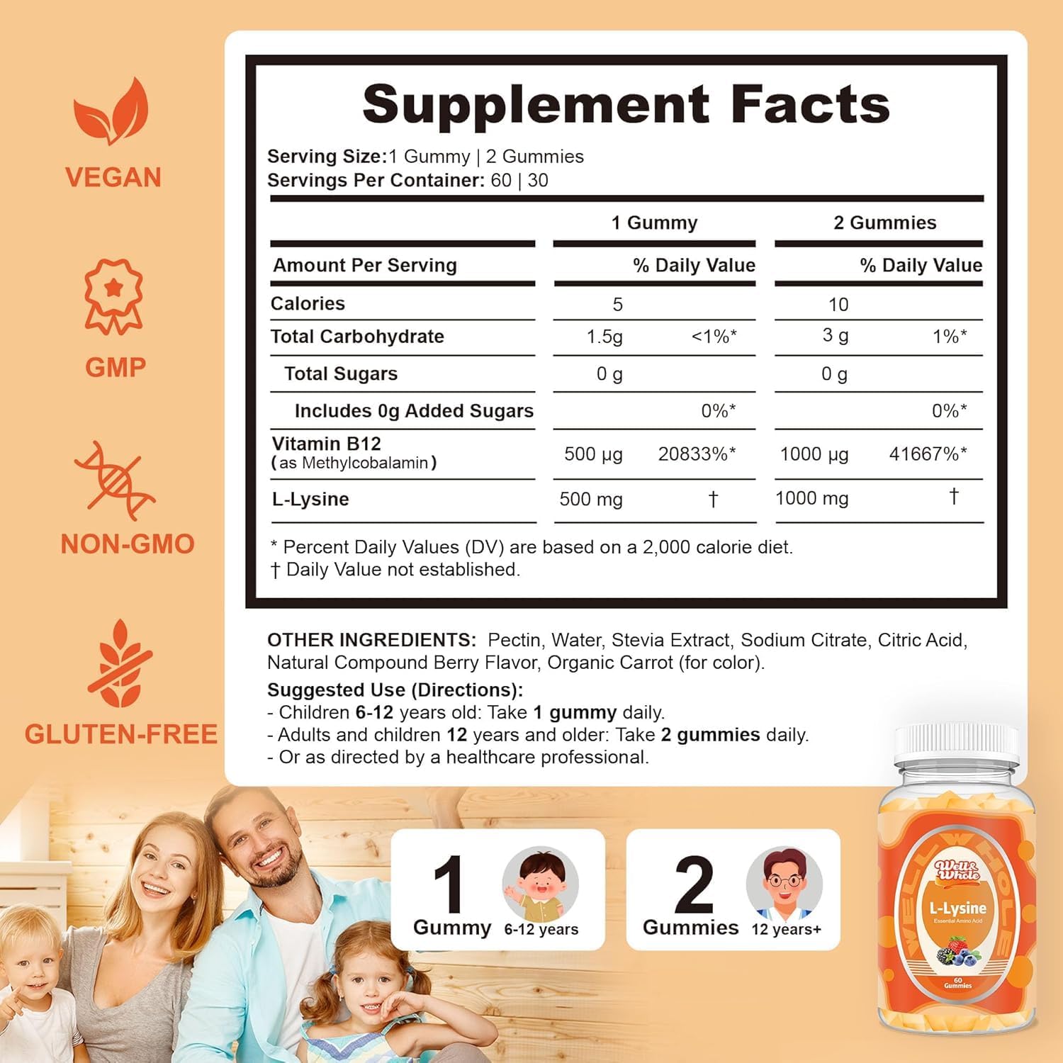 Well&Whole L-Lysine Gummies 1000mg and Cayenne Pepper Extract Gummies