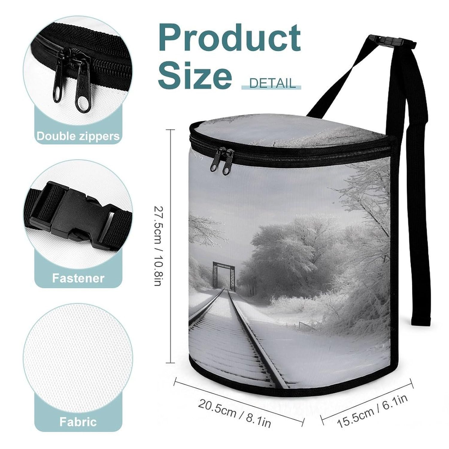 Snowy Train Tracks Car Trash Can Portable Car Garbage Bag with Lid Hanging Leak-Proof Waterproof Cars Trash Bag Large Capacity Automotive Garbage Cans for All Vehicle