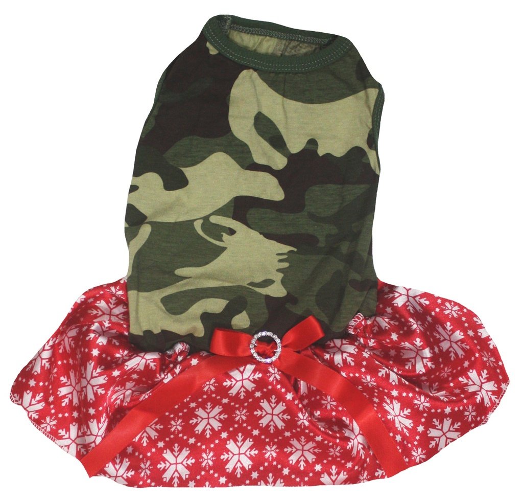 Robe tutu pour chien en coton premium rouge avec motif camouflage flocon