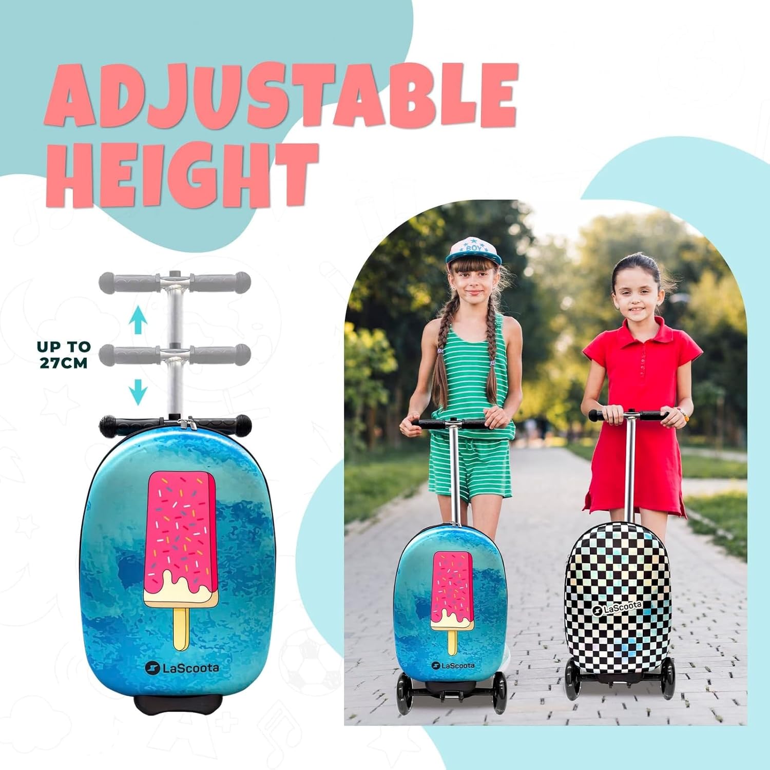 Lascoota Foldable Ride-On Suitcase - Lightweight Luggage with Easy-Glide Wheels - LED Lights for Kid Suitcase - Foldable Luggage Converts to Ride-On - Video Game, Unisex Child, 12.75 x 20.6 x 10.6 in