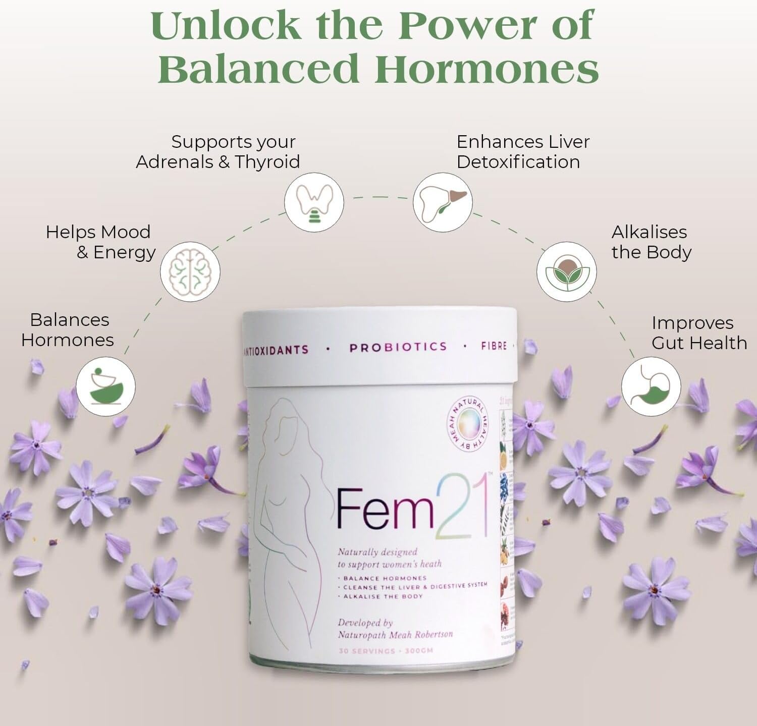 Nutritional Supplement for Women, Herbal Blend with 21 Superfoods for Women’s Wellness and Vitality, with Prebiotics, Probiotics and Antioxidants, 1-Month Supply, 300 g