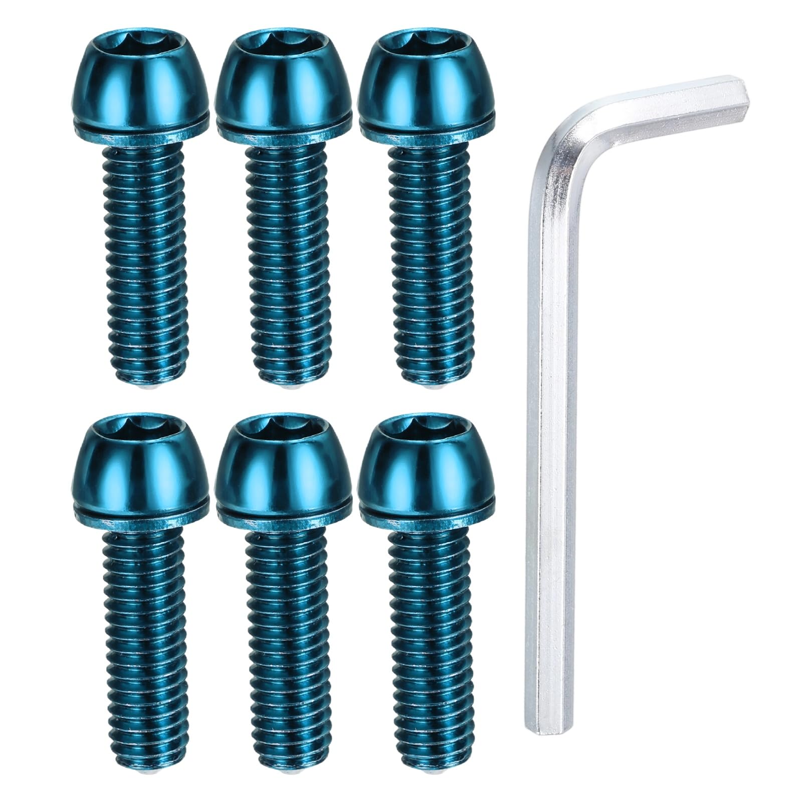 PATIKIL M6 x 20mm Bike Stem Bolts Screws, 6pcs Hex Tapered Bolt Screw with Washers and Wrench for BMX MTB Road Bike Bicycle Stem, Blue