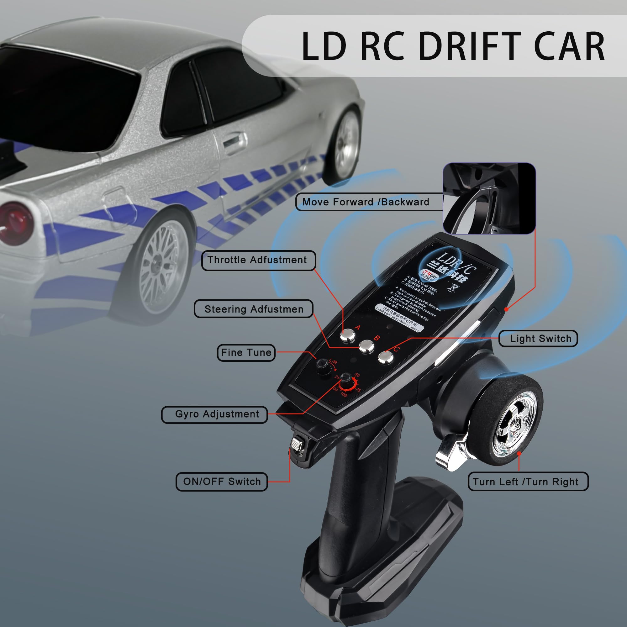 Amazon.com: LD1899 1/18 GTR R34 RC Drift Car (Silver), 3 Upgraded
