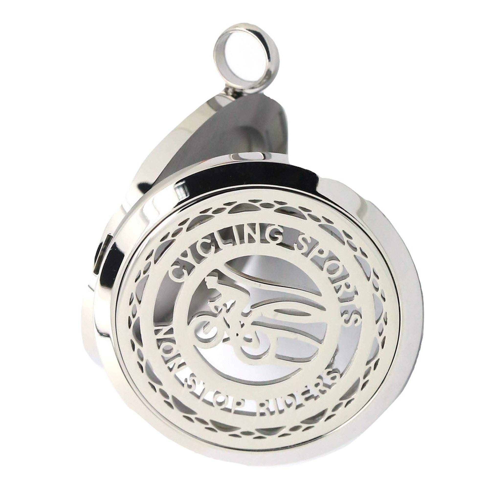 Aromatherapy Essential Oil Diffuser Cycling Necklace for Sports Fans with 20" & 24" Chains and Multi-Colored Oil Pads. Use with Lavender, Peppermint, Eucalyptus, Orange, and more oils. (Cycling)