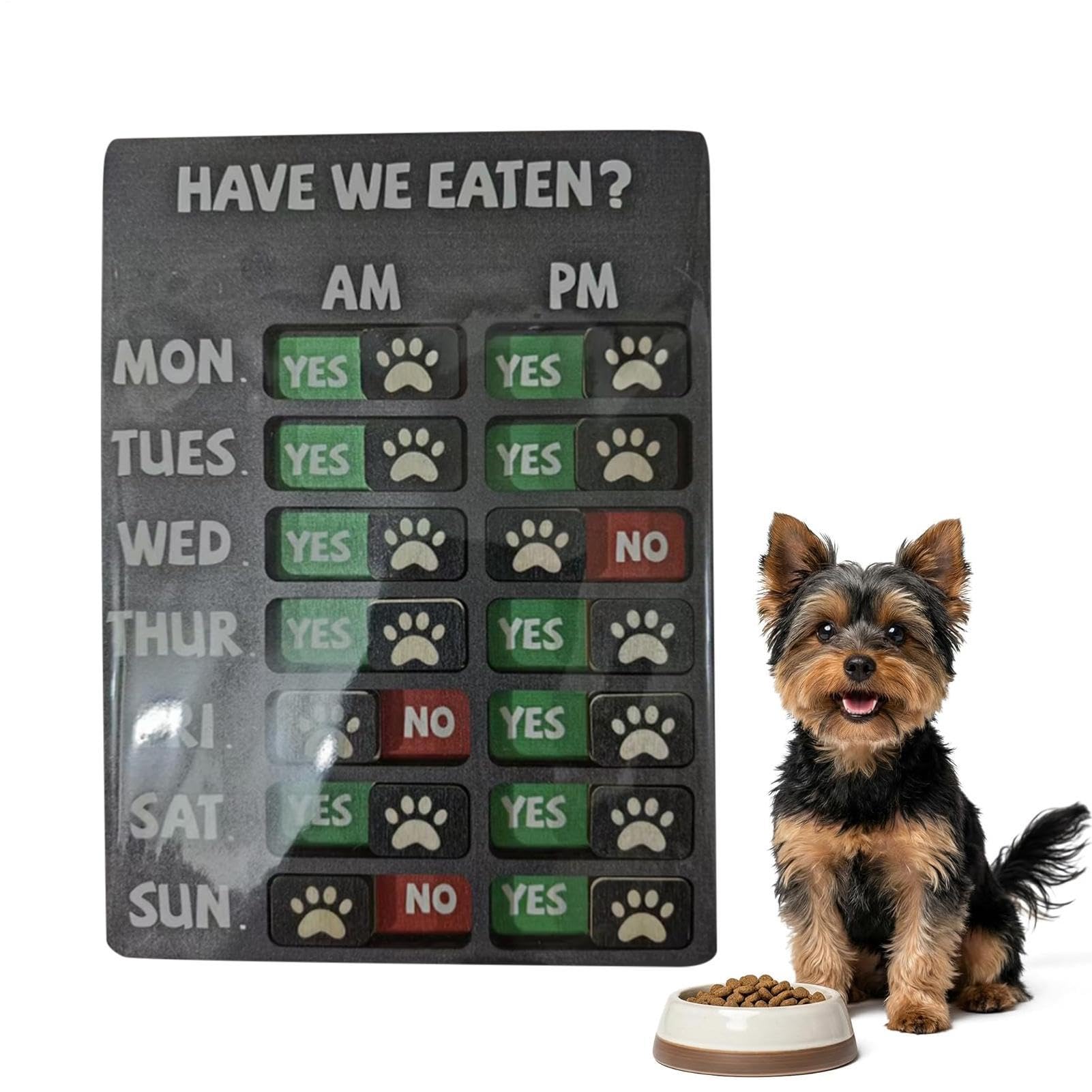 Recordatorio de comida para mascotas de madera con calendario de alimentacion diario para pared