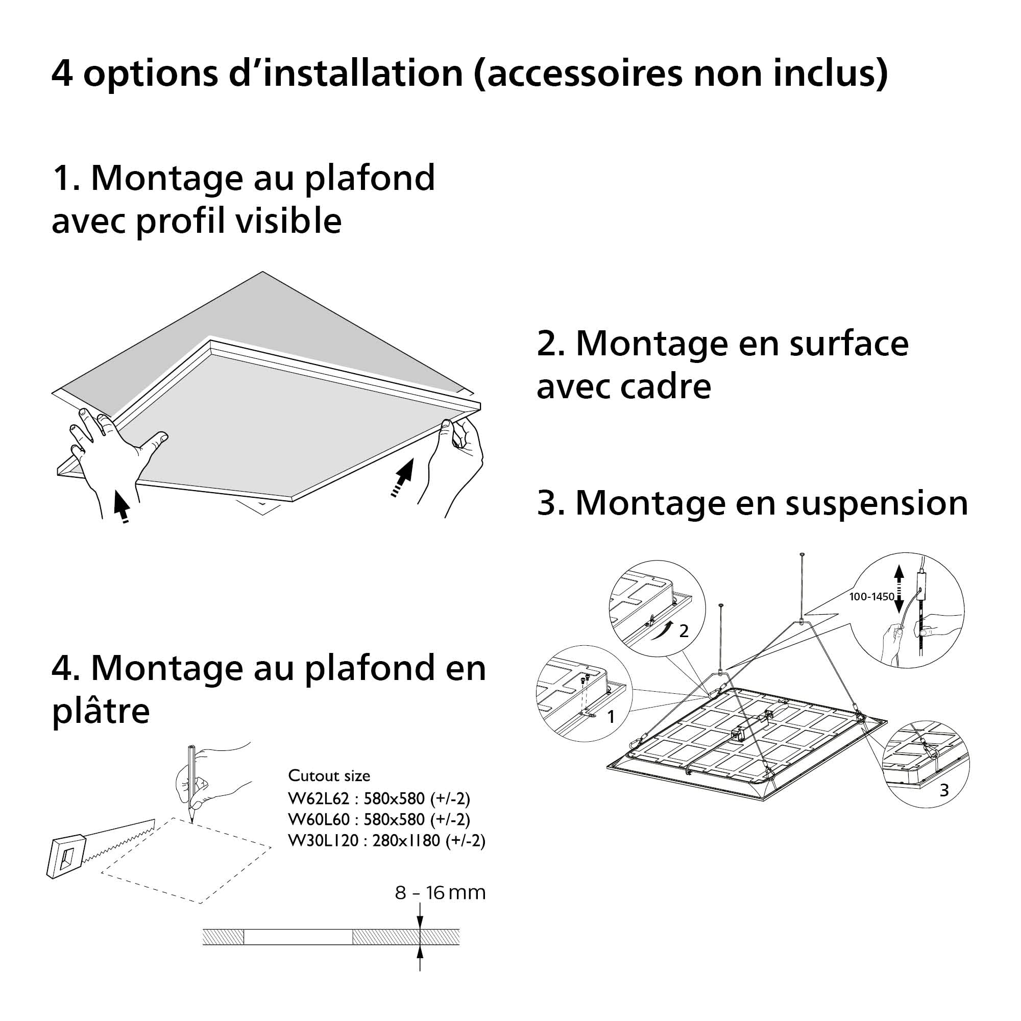 Philips Projectline, Panneau LED Encastrable OC, 3200lm, 62x62cm, Blanc