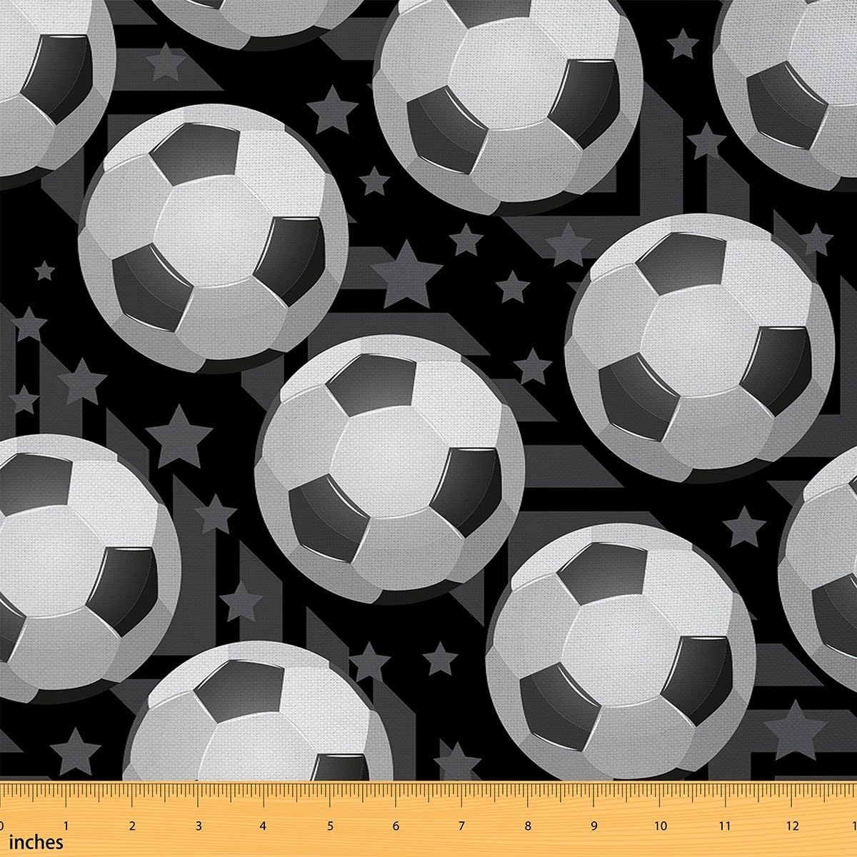 Football Graffiti Fabric by The Yard,Black White Honeycomb Hexagon Waterproof,Boys Sports Ball Game Lover for Crafts Decor,Axle Stars Print Indoor Outdoor Fabric,1 Yard