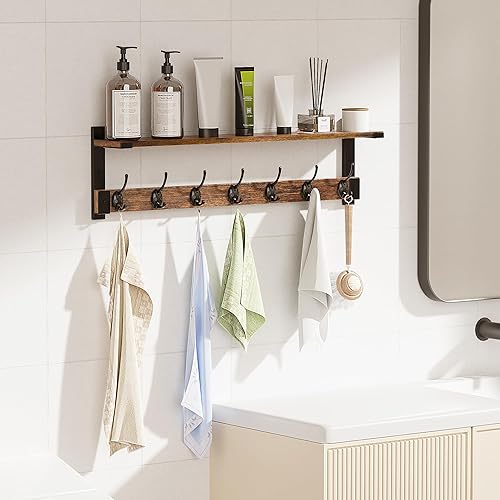 Miniatura 6 de Ganchos de pared con estante, perchero de 28.7 pulgadas con gancho para abrigo, mochila, llave, colgador de ropa, estante flotante de pared para