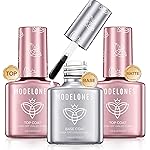 modelones Gel Base and Top Coat Set 3 Pcs, Clear No Wipe Glossy and Matte Top Coat & Base Coat Nail Polish 2025 Upgrade Formula Pro Gel Mini Salon Manicure Kit Gift for Women Girls Starter