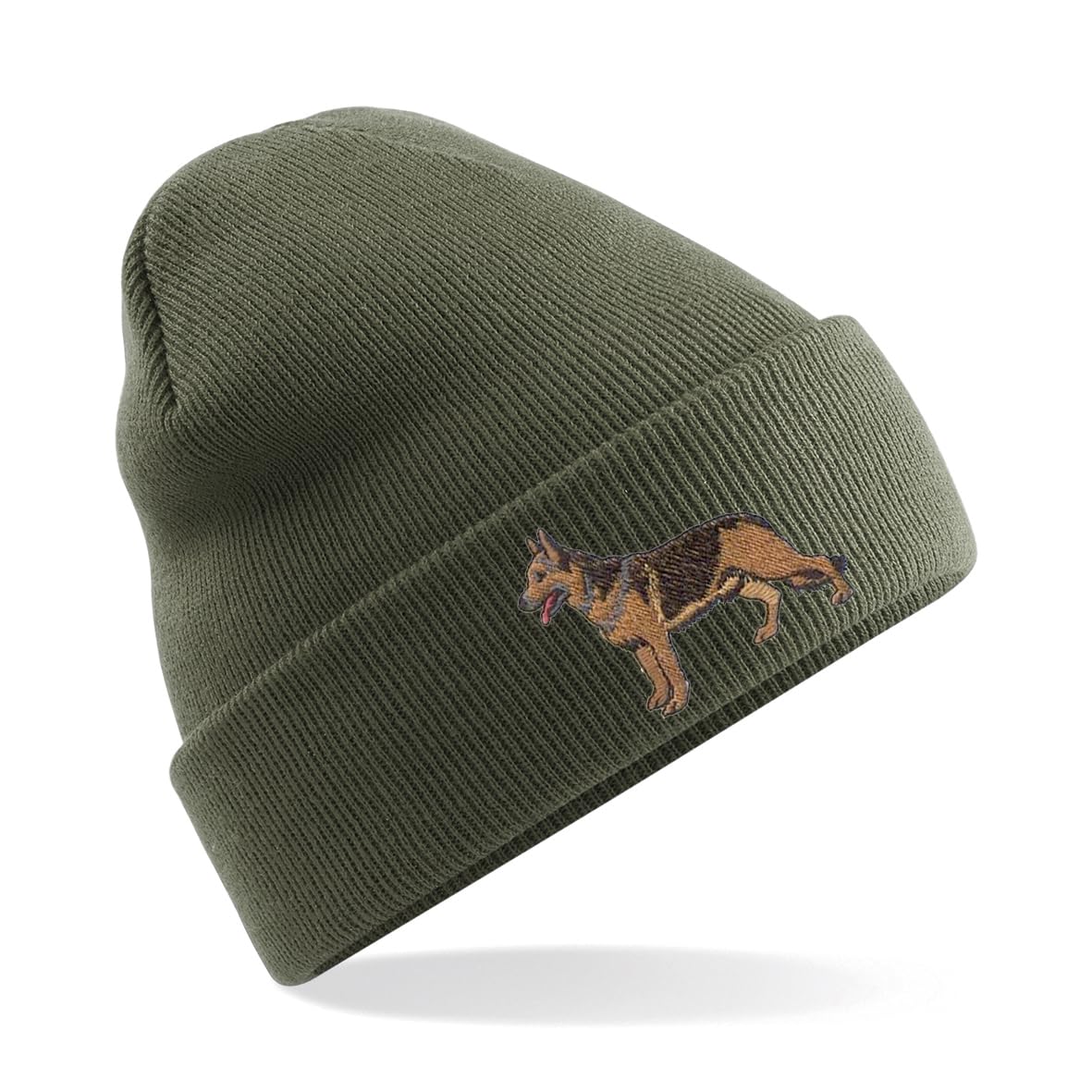 PSave German Shepherd Dog Premium Embroidered Beanie Hat, Bob Hat Embroidery Dog Lover Beanies (Acrylic, Olive)