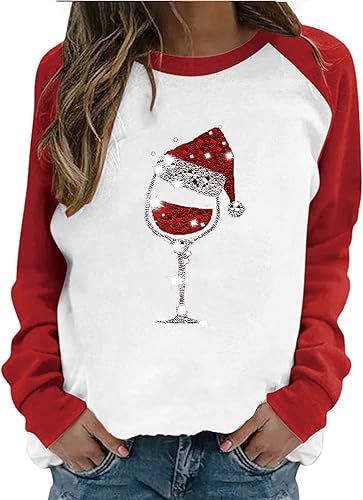 Black of Friday Deals Cyber of Monday Deals 2023 Regalos para Mujer En Navidad Womens Christmas Tops Santa Claus Print Pullover Long Sleeve Crewneck