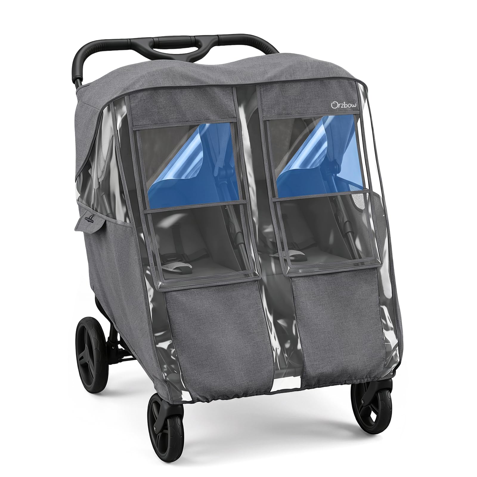 Orzbow Double Pram Rain Cover, Universal Twin Buggy Rain Cover, Dark Grey