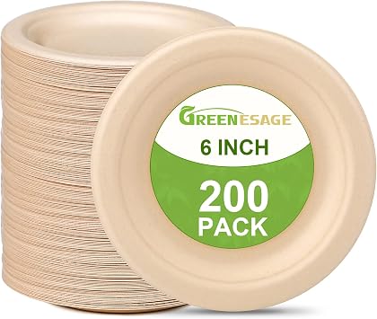 Small Paper Plates 6 inch, 200 Pack Compostable Brown Plates