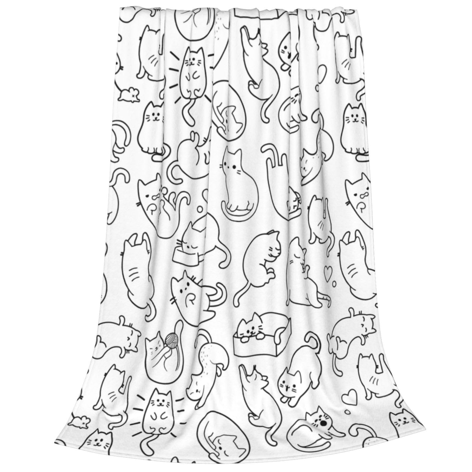 Newhomestyle Cute Cats Print Throw Blanket for Cat & Cat Lovers, Warm Anti-pilling Bed Fleece Blanket