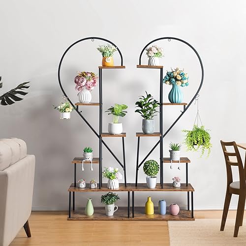 Miniatura 2 de Karl home Soporte alto de 6 niveles para plantas de interior, creativo soporte de escalera con forma de medio corazón para plantas de interior,