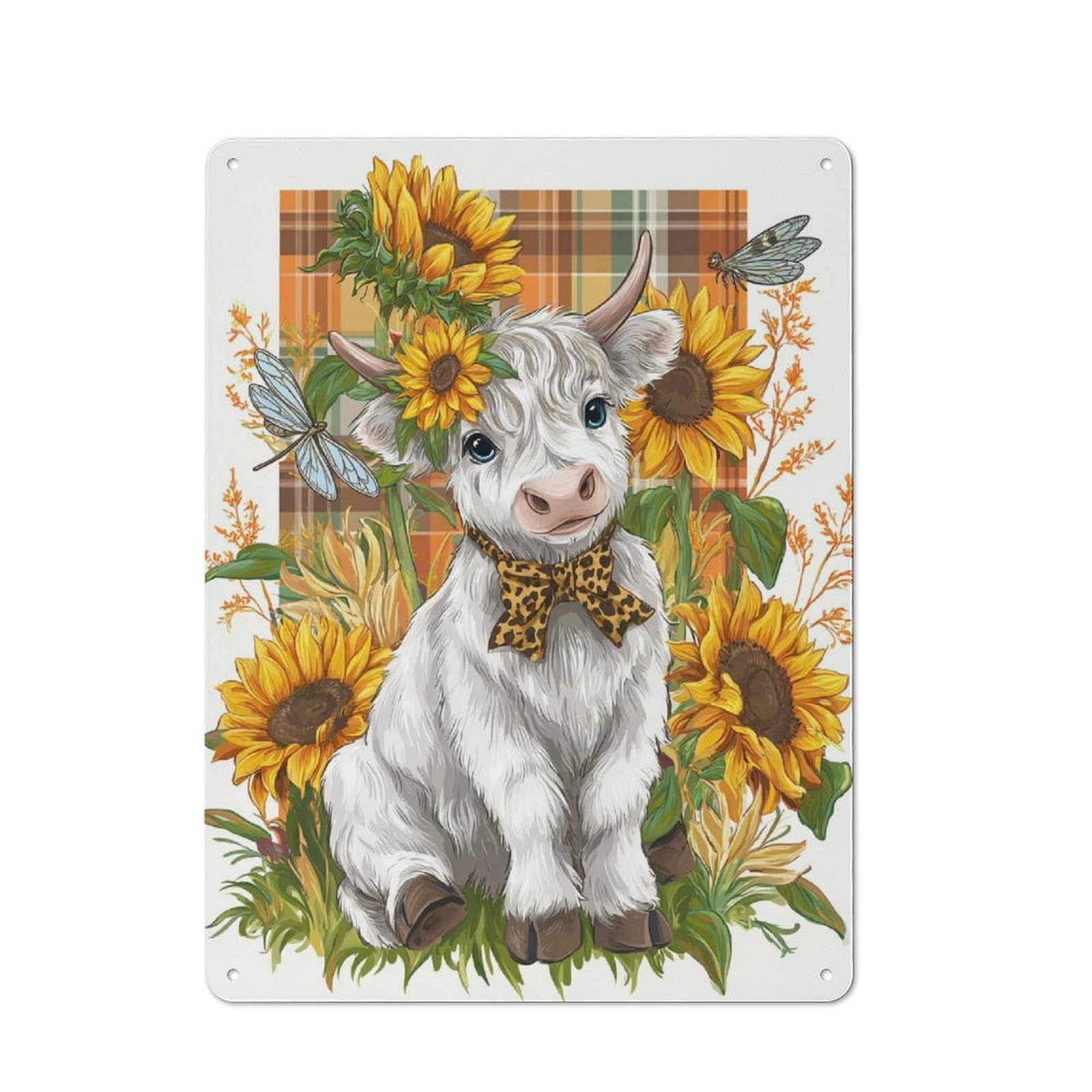 Junmoney Cute Calf With Sunflowers Vintage Metal Plaque 40X30cm For Man Cave Or Games Room, For An Autumn Update To Man Cave And Games Room