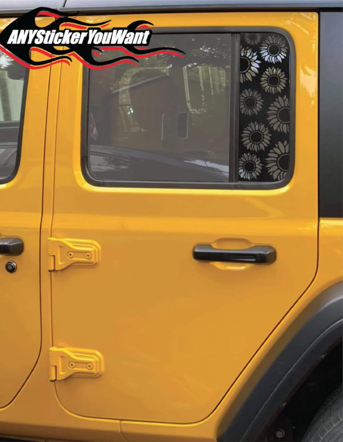 AnyStickerYouWant - Sunflower Side Window Vinyl Decal Compatible with and Fits Jeep Wrangler 2018-2022 Compatible with and Fits Fits Jeep Gladiator 2020-2022 (Any Color You Want)