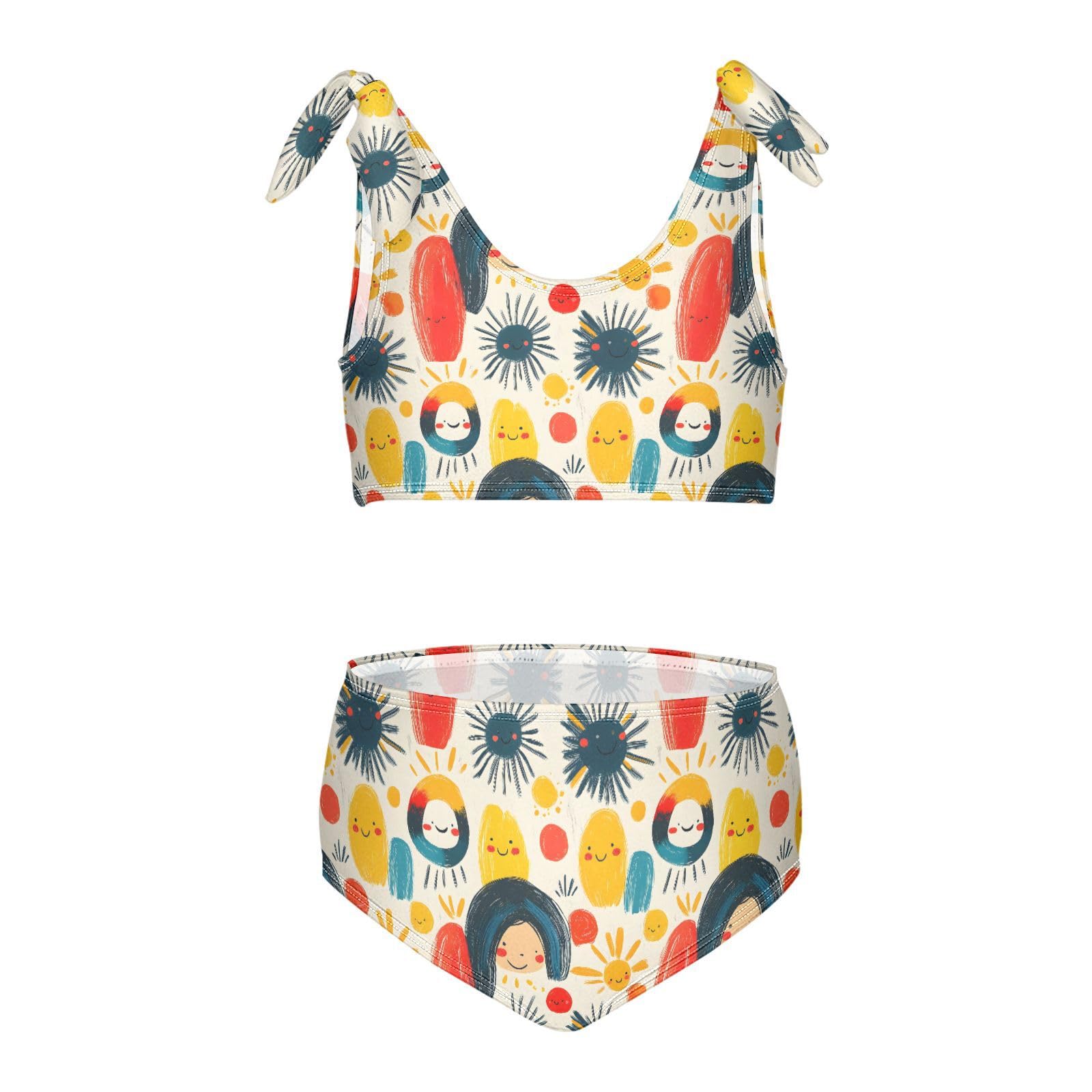 Abstract Color Block Girls Tankini Swim Set, Two Piece Swimsuits Summer Bikini Swimwear Set for Girls, 3T