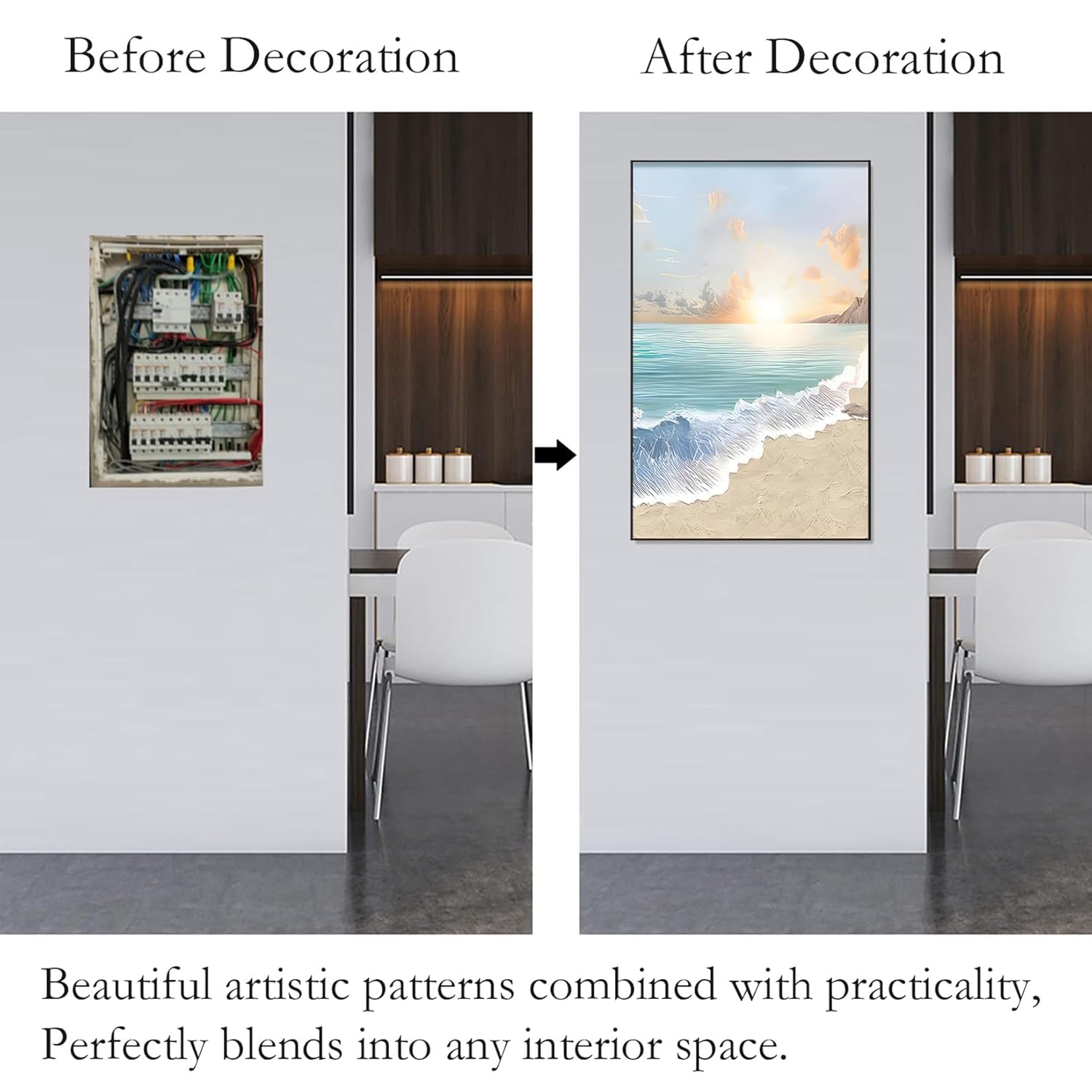 Electrical Panel Cover Decoration - Aluminum Frame, Hidden Circuit Breaker Panel Decorative Painting, Fuse Box Cover Cabinet Adapts to Different Interior Decoration Styles (19.7x27.6in)