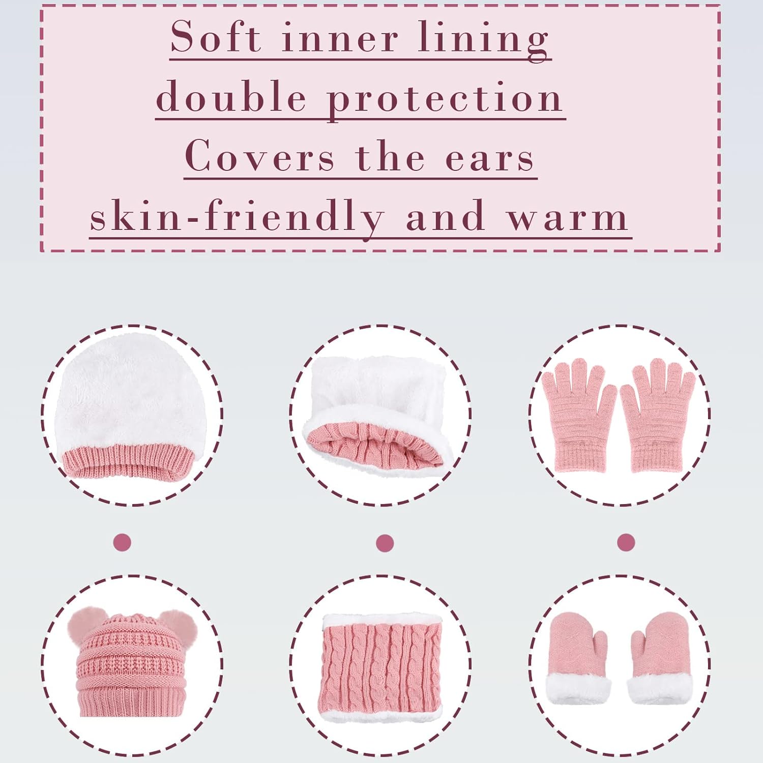 3 Pcs Kids Winter Knitted Beanie Hat Scarf Gloves Set Pompoms Knitted Beanie Mitten Scarves Fleece Lined for Toddler Girl Boy - Image 3