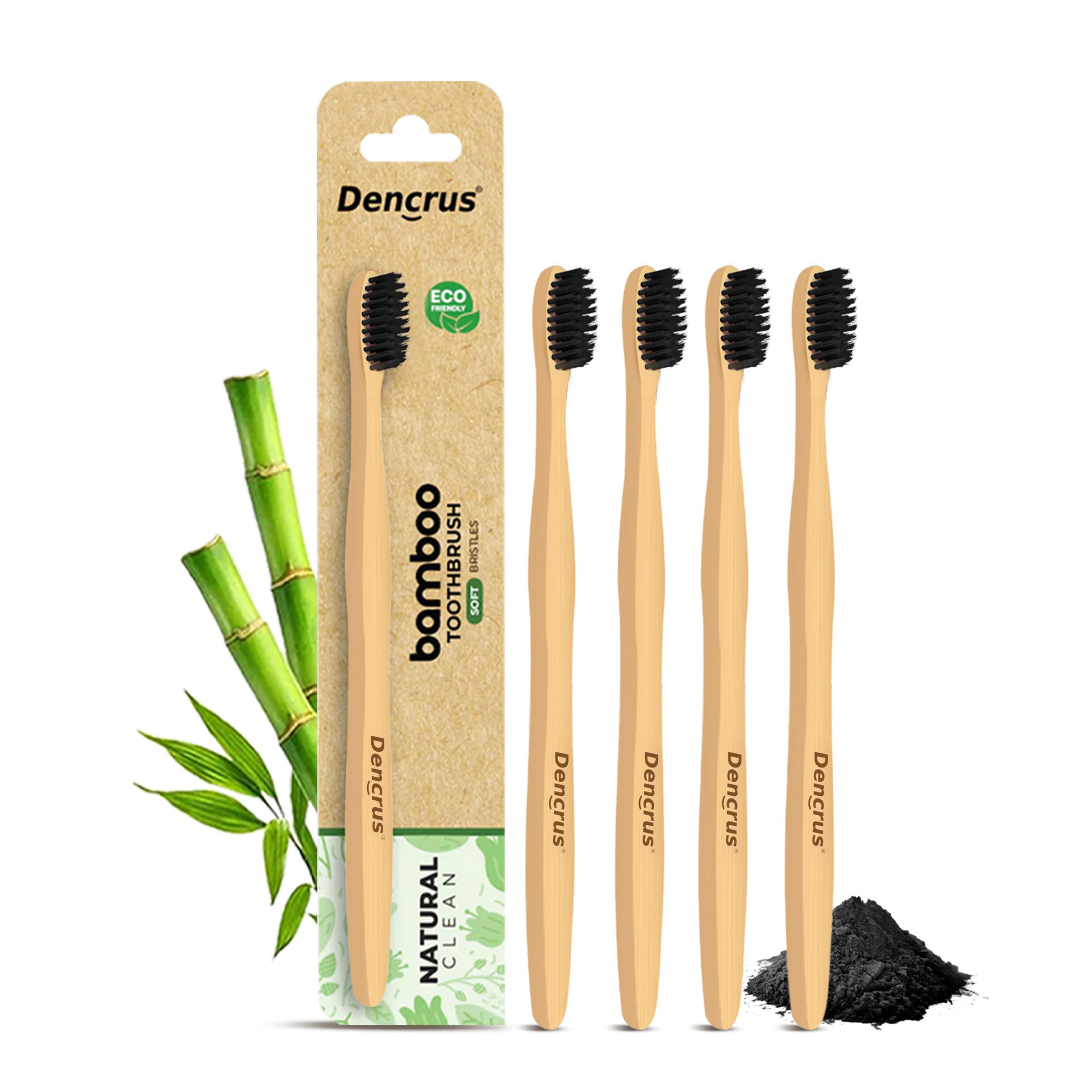 Natural Clean Bamboo Toothbrush for Adults (Pack of 4) | Natural & Eco Friendly Manual Toothbrush | Ultra Soft Bristles with Activated Charcoal | Gentle on Sensitive Gum Care