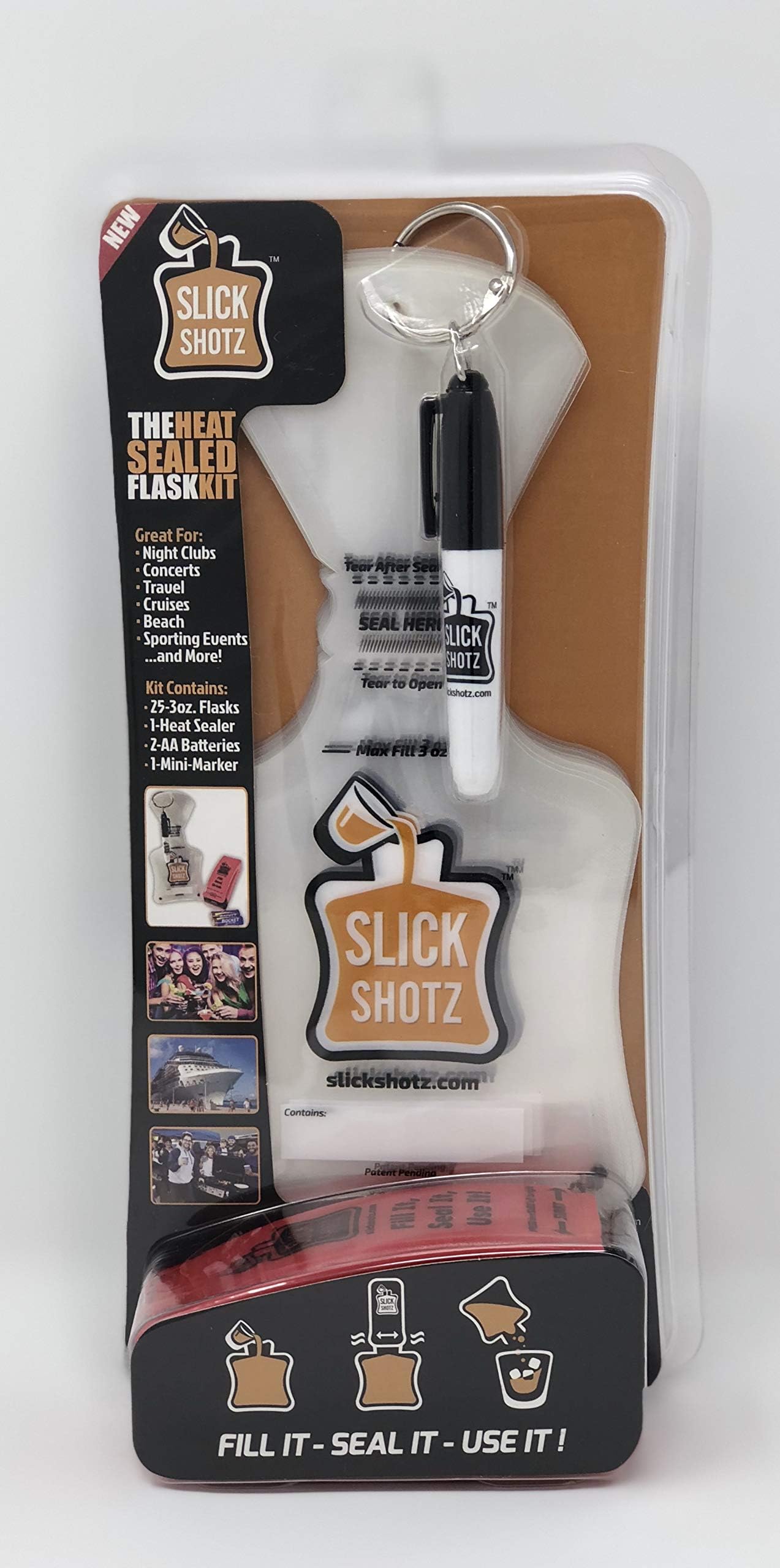 Slick Shotz - 25 Liquor Flask Kit with Battery Powered Heat Sealer