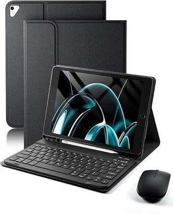 TUNKARMOR Keyboard Case for iPad 9.7 inch 6th, 5th Generation/Pro 9.7 / Air 2 / Air 1 - Mouse and Detachable Keyboard for iPad Pro 9.7, Slim Case with Pen Holder -Black