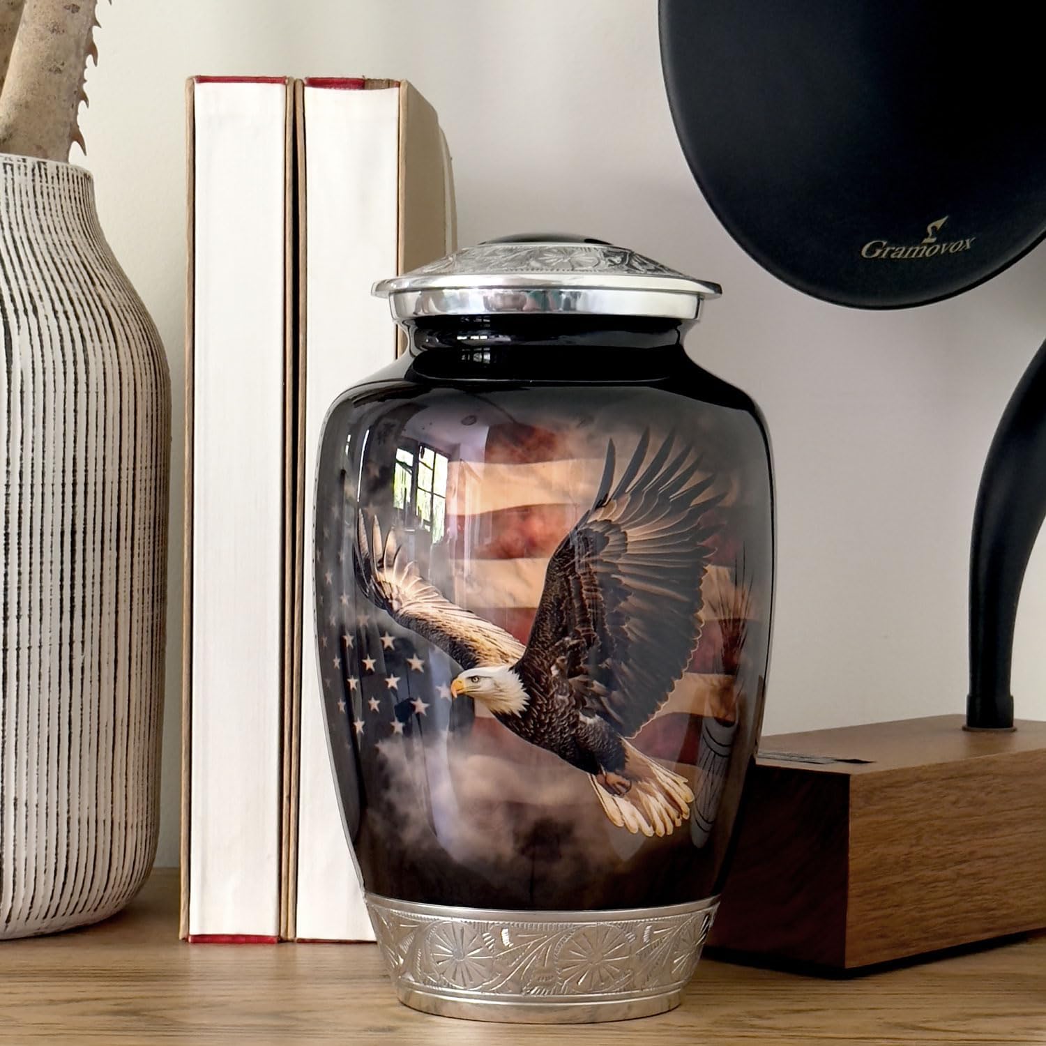 American US Flag Patriotic Eagle Urn for Human Ashes | Large Handcrafted Funeral Memorial | Decorative Cremation Urn for Women and Men - Image 6
