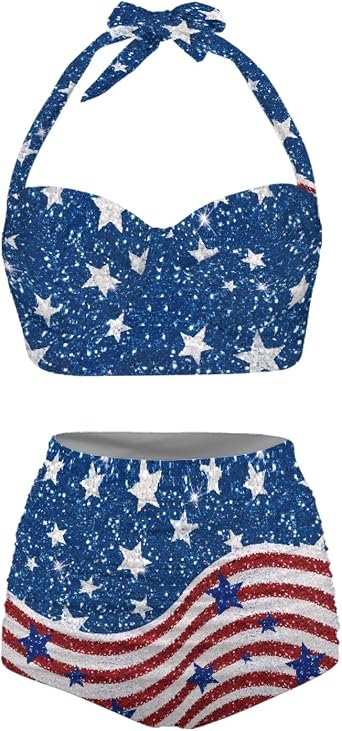 Women Two Piece High Waist Bikini Set Halter Ruched High Waist Bikini with Bottom