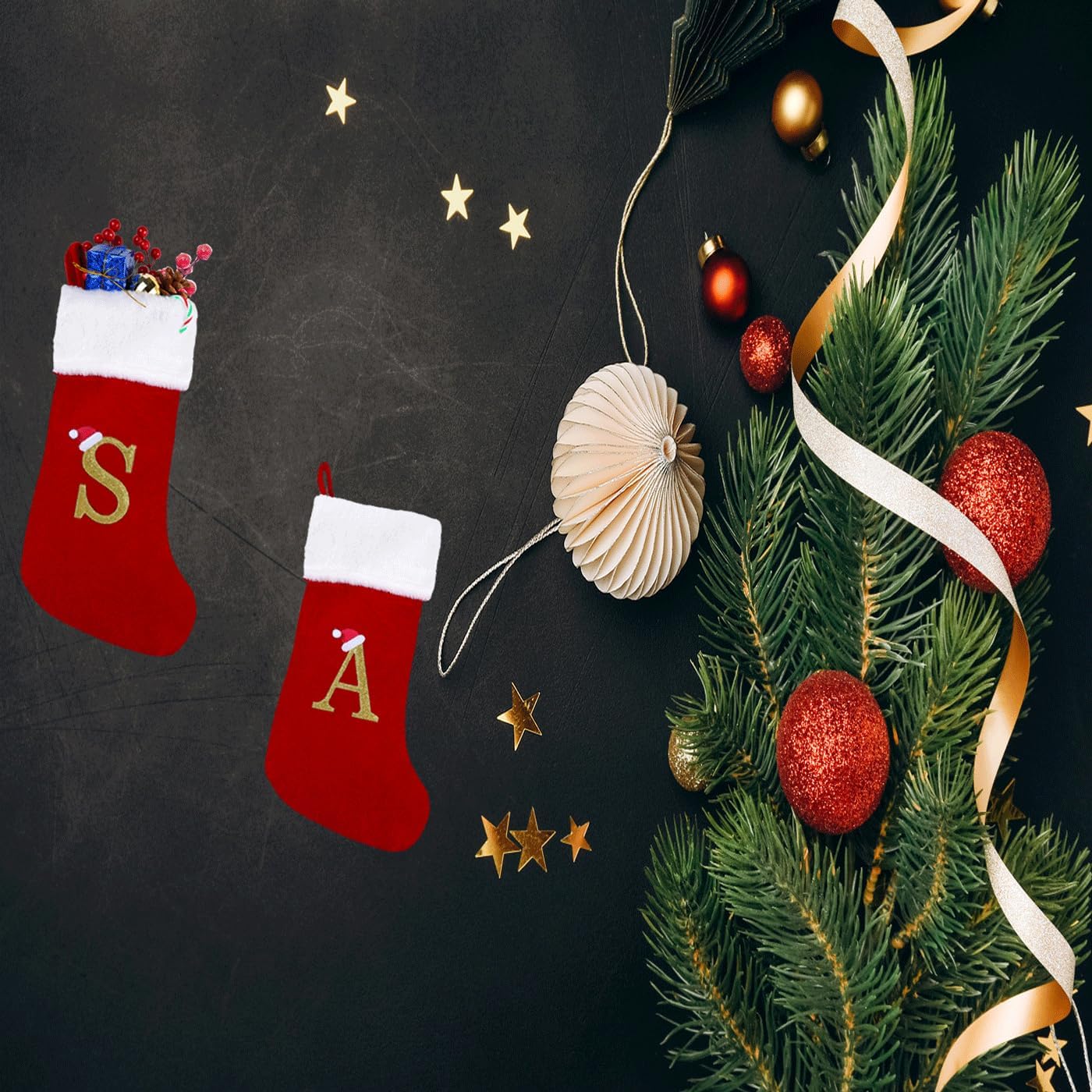 20 Inches Monogram Christmas Stockings with Letters Large Super Soft Christmas Stockings, Red Velvet with White Plush Cuff Embroidered Xmas Stocking for Christmas Family Decor Letter C - Image 4