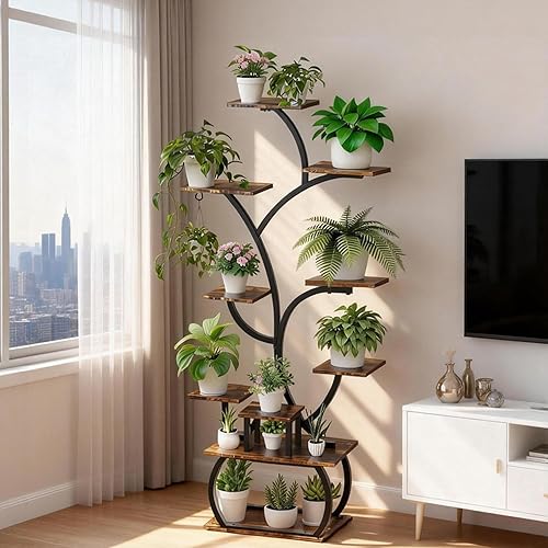 Miniatura 2 de VINGLI Soporte para plantas de 61 pulgadas de alto con luz de crecimiento, estante de plantas de interior de 10 niveles con tiras de luz LED,