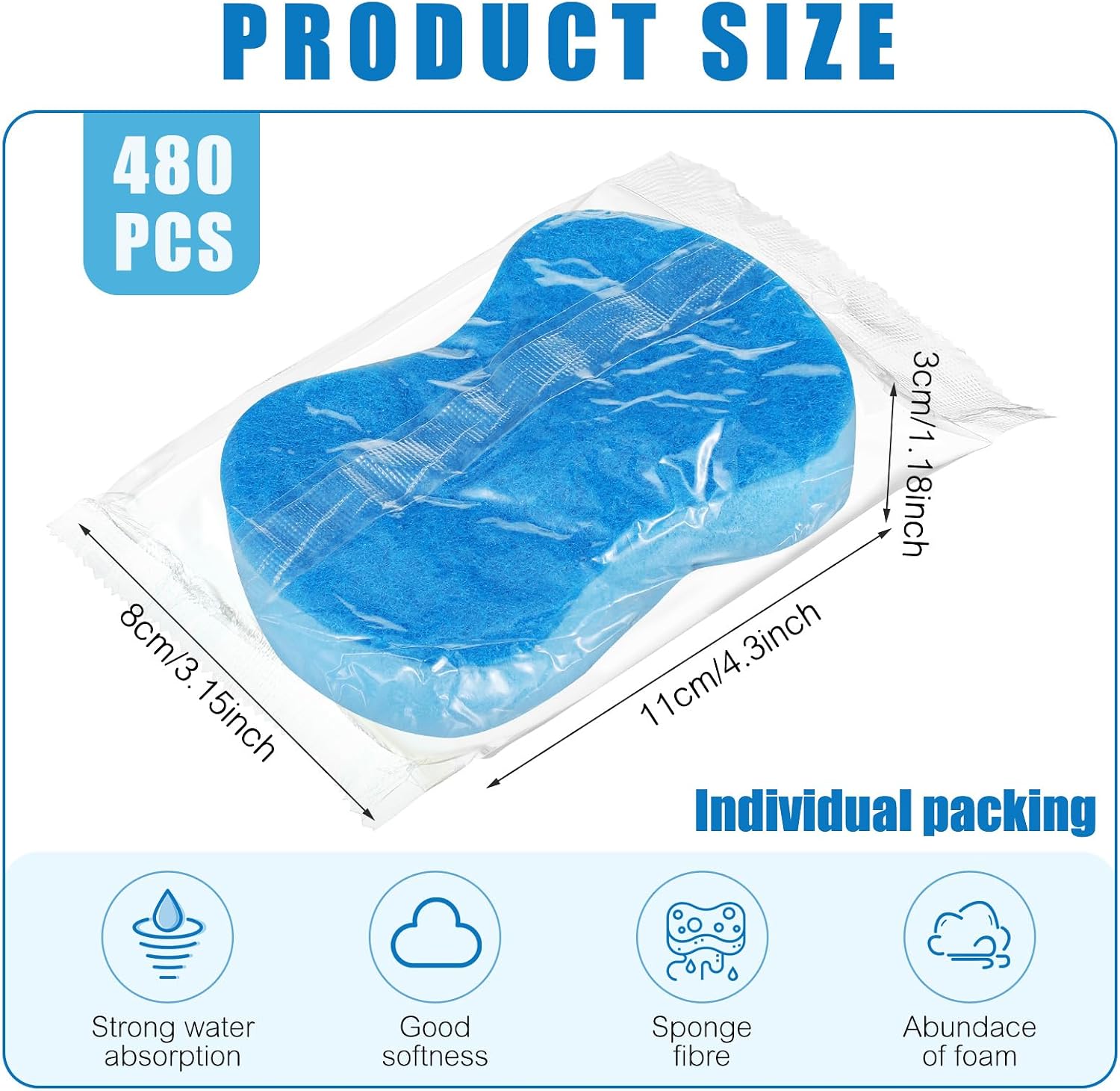 Tanlade 480 Pcs Individually Wrapped Sponges Kitchen Bulk Non Scratch Scouring Sponges for Dishes Household Cleaning Travel Apartments Hotel Car (Blue) image 2