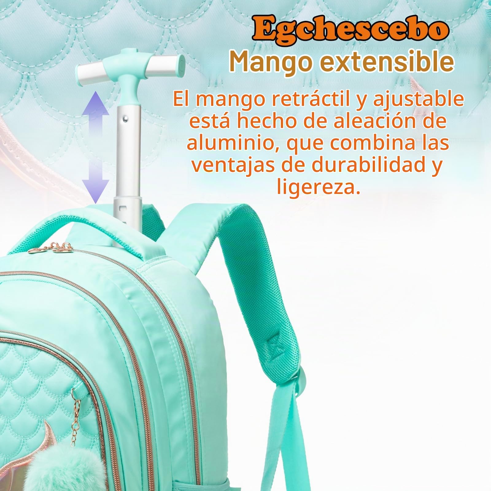 Mochilas Escolares con Sirena Ruedas Carro Niña 17" 3PCS Mochila Carrito para Trolley Escolar Bolso de Viaje Estuche Stitch Mujer Maleta Colegio Grande Medianas Infantil Niñas Azul Cielo