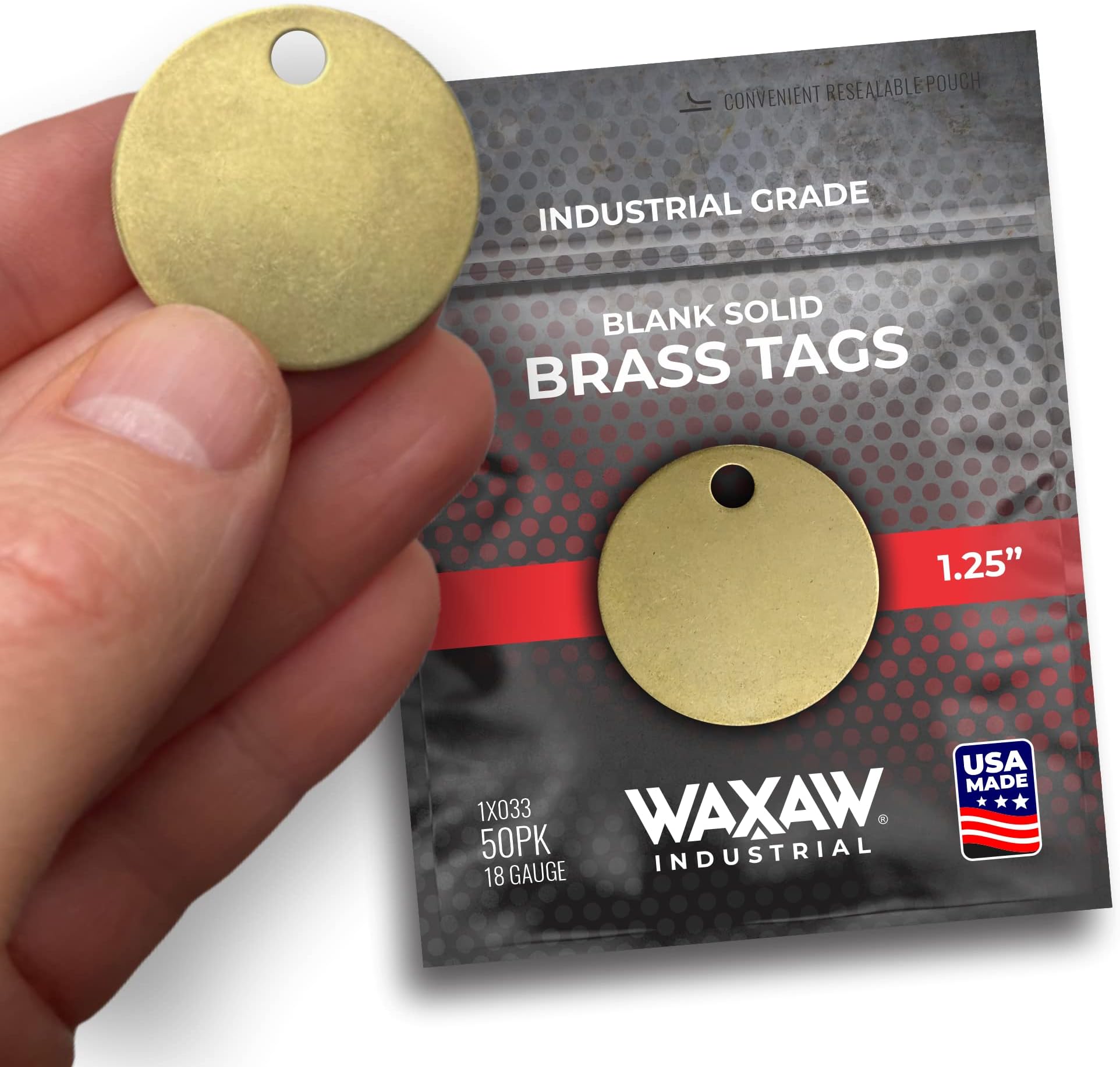 1.25” Solid Brass Tags for Stamping (50 Pack) Industrial Grade 0.040” Blank Chits for Pipe Valves, Keys, Tool and Equipment Labeling USA Made