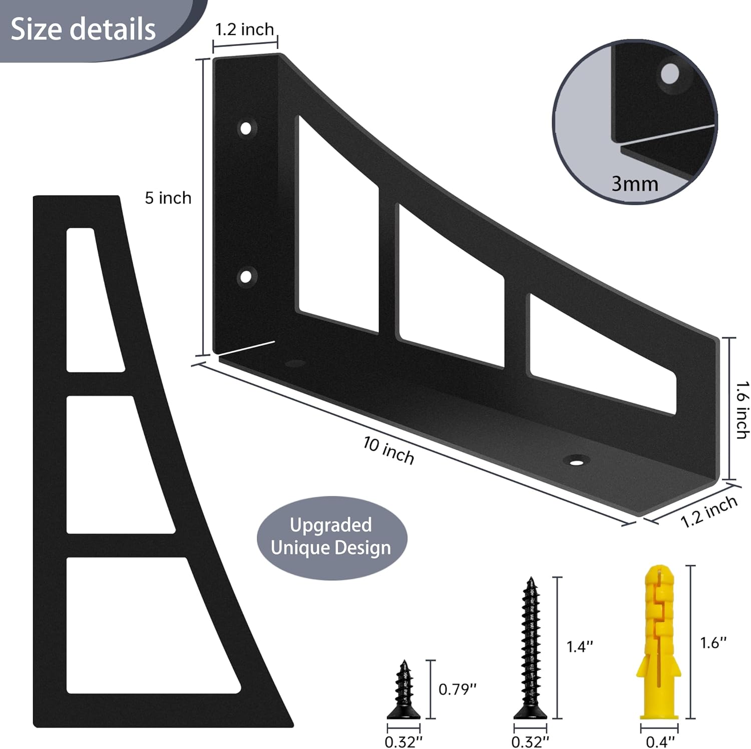 SOGAL Heavy Duty Floating Shelf Brackets 10 Inch, 200 lbs Load Capacity - 4 Pack with Utility Hooks for Extra Storage, Ideal for Workshop, Kitchen & Bathroom