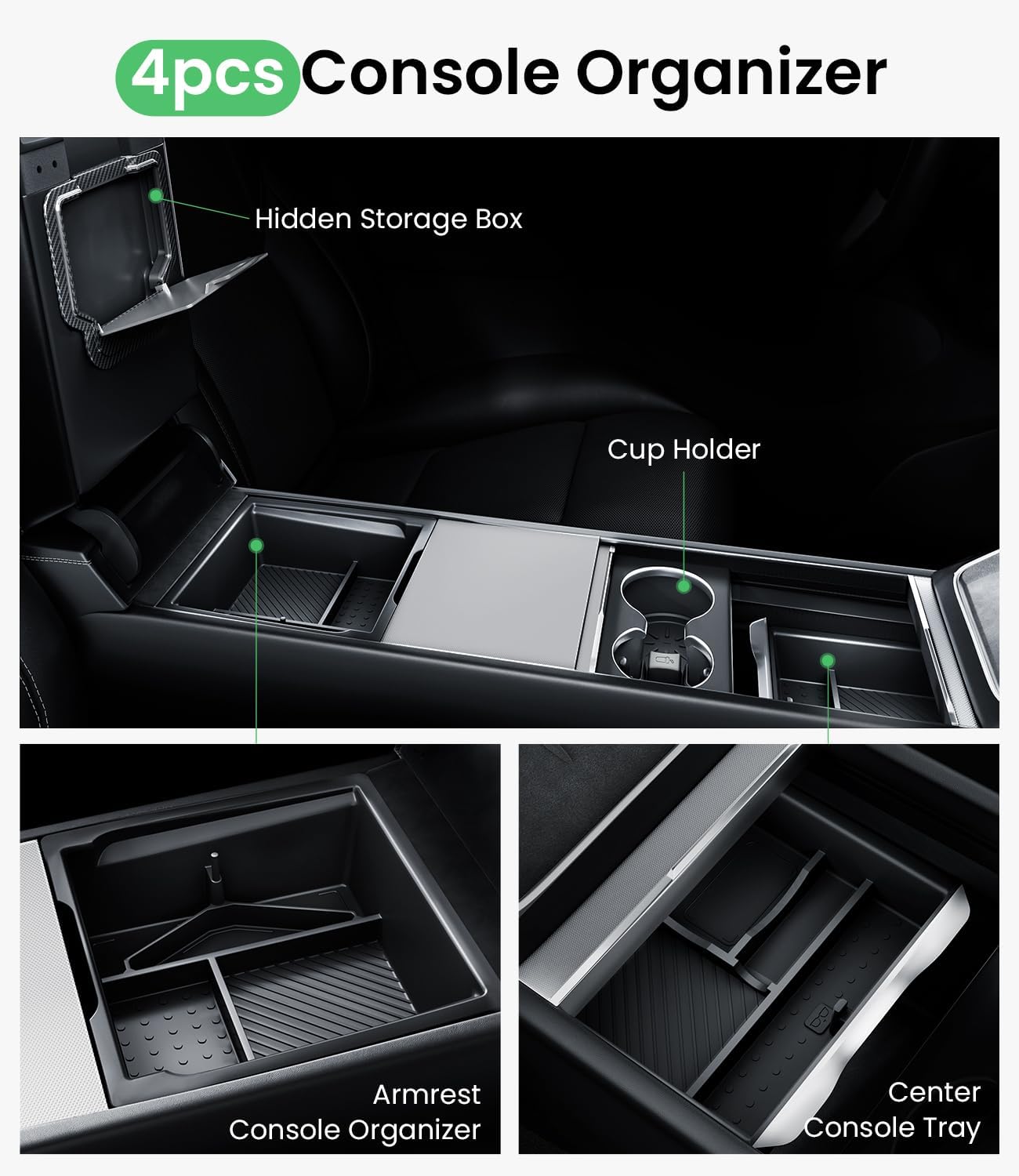 Zanch Tesla New Model Y Juniper & Model 3 Center Console Organizer [Noise-Free, Slide Smoothly] Double Layer Storage Space - Model 3 (2024~2026)/Model Y Juniper Accessories, 4PCS