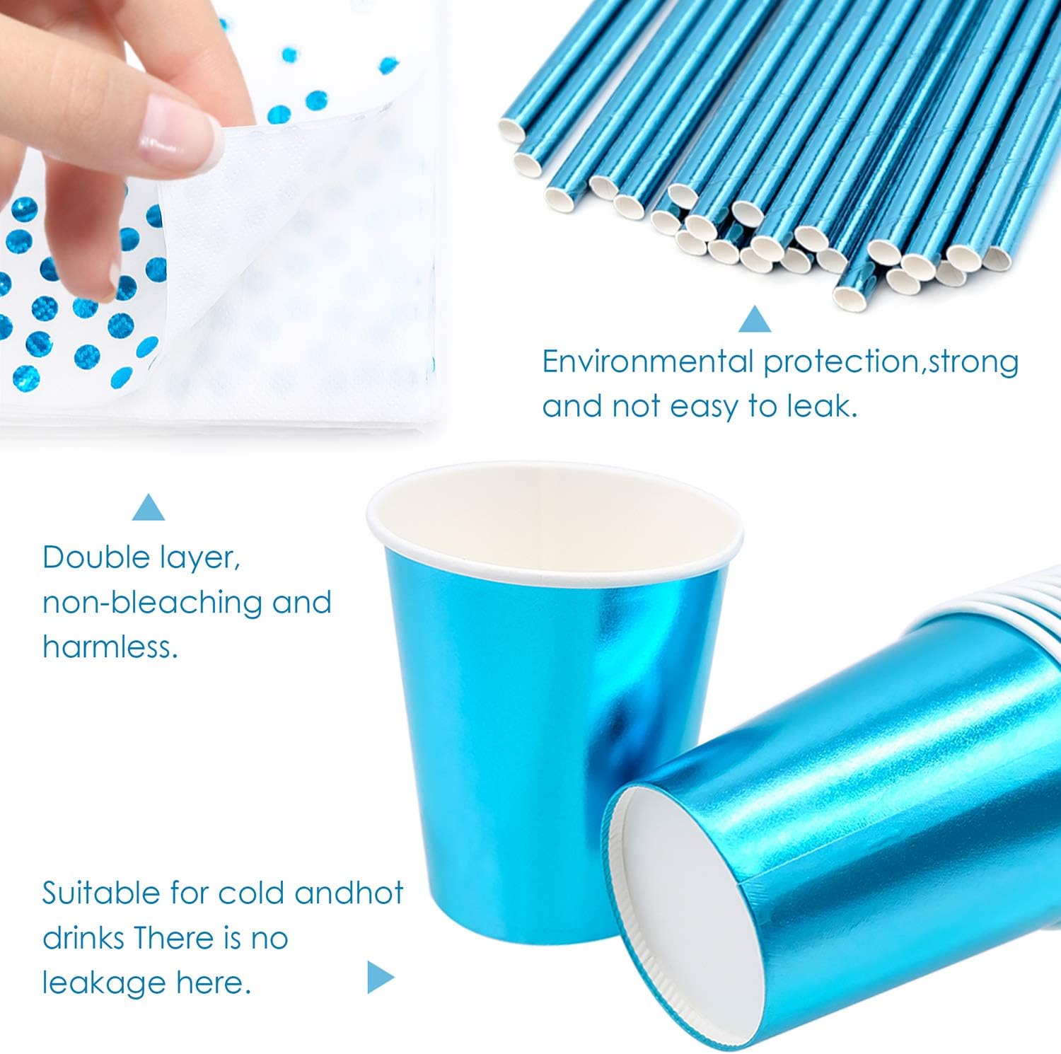 99pcs Disposable Tableware Set, Blue Party Dinnerware, Blue Background