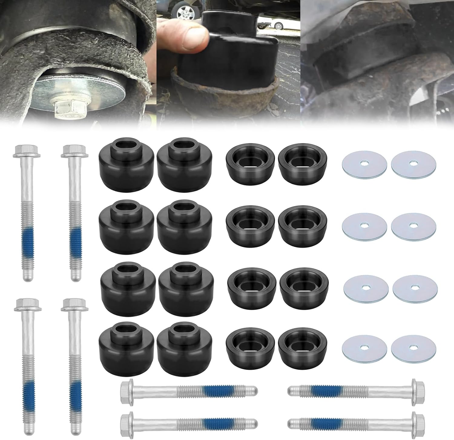 7-141 Body and Cab Mount Bushing Kit for 1999-2014 Chevy Silverado & GMC Sierra 1500/2500 2WD/4WD Body Cab Mounts with Mount Cushion Bolts 1999-2004 Replaces# 11516868 15704260 (Black)