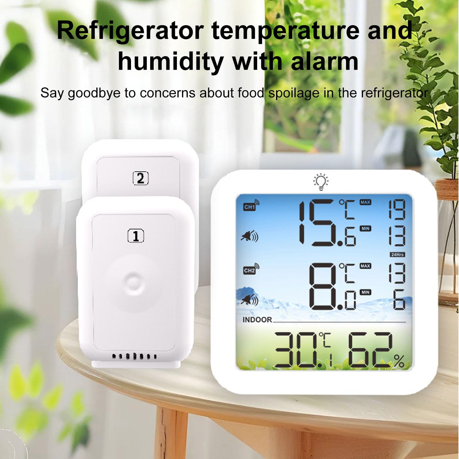 generico termometro digitale wireless igrometro con portata di 100 m per frigorifero e congelatore, interno ed esterno, ampio display LCD, sensore di temperatura wireless
