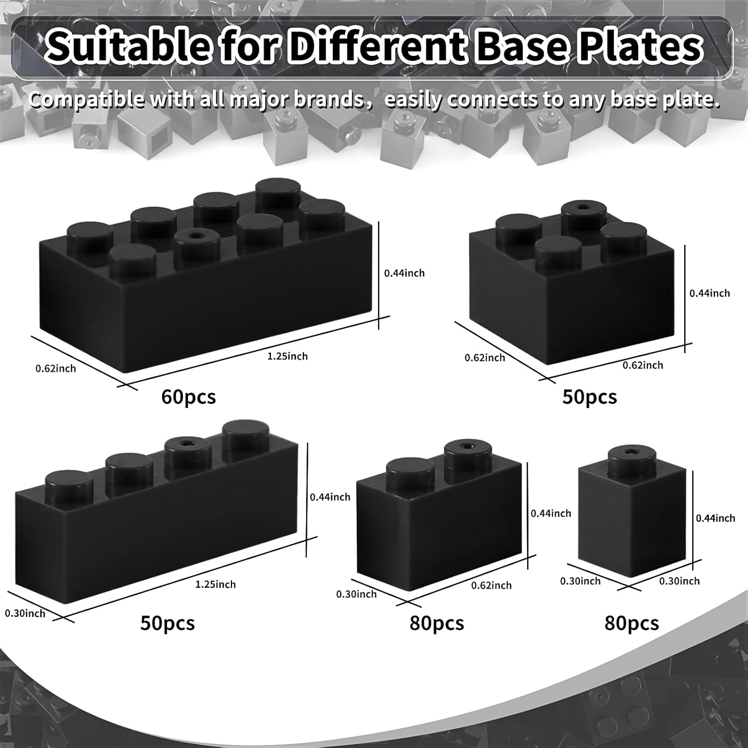 Feleph Black Bricks 320 Pcs Bulk Set Mixed Sizes 1x1 1x2 1x4 2x2 2x4 Classic Building Blocks MOC Parts Compatible with Major Brands