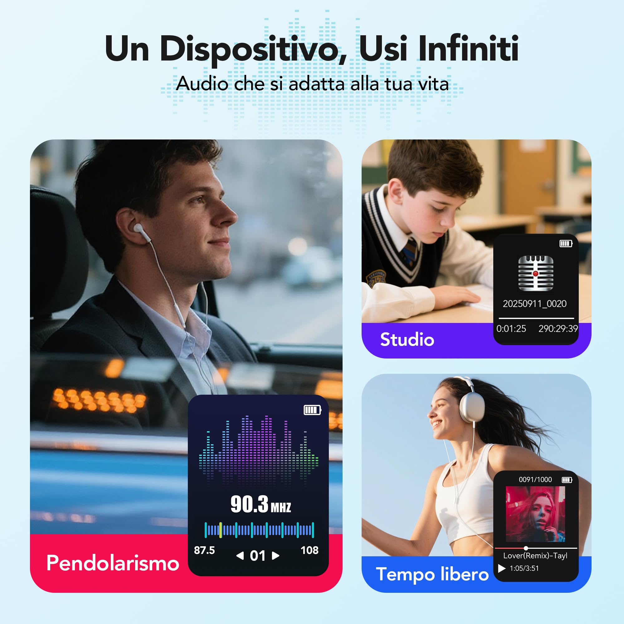 AGPTEK 64GB Lettore MP3 Bluetooth 5.3, MP3 Lettore con Altoparlanti Sportivo, Musicale HiFi Lossless Portatile, Radio FM/Registrazione, (Cuffie Non Incluse), Nero