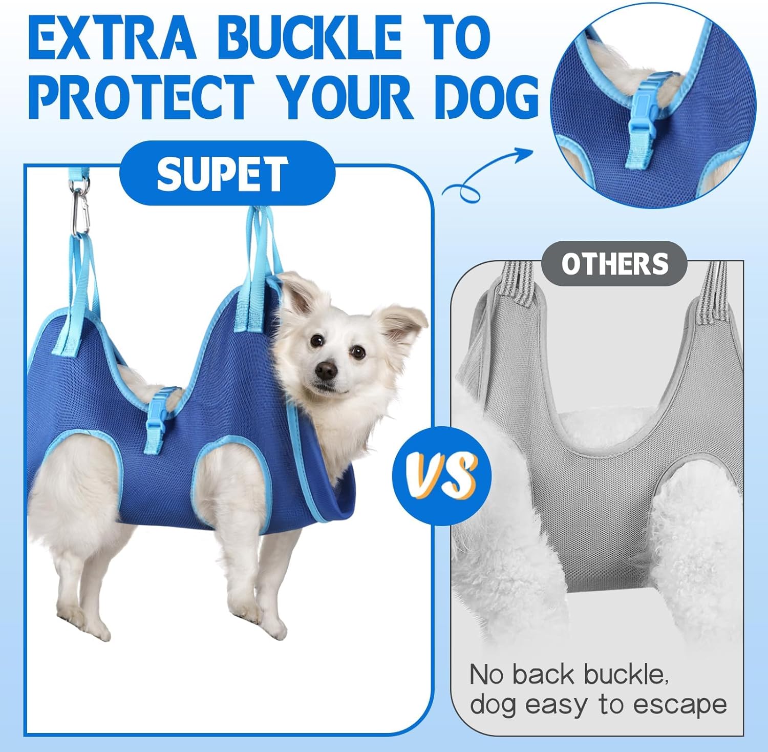 Supet Dog Grooming Hammock, Dog Hanging Harness for Nail Trimming Doorframe, Pet Holder Restraint for Clipping Nails, Pet Hoist Sling for Cutting Nails, Ear & Eye Cleaning, Medicine at Home (S)