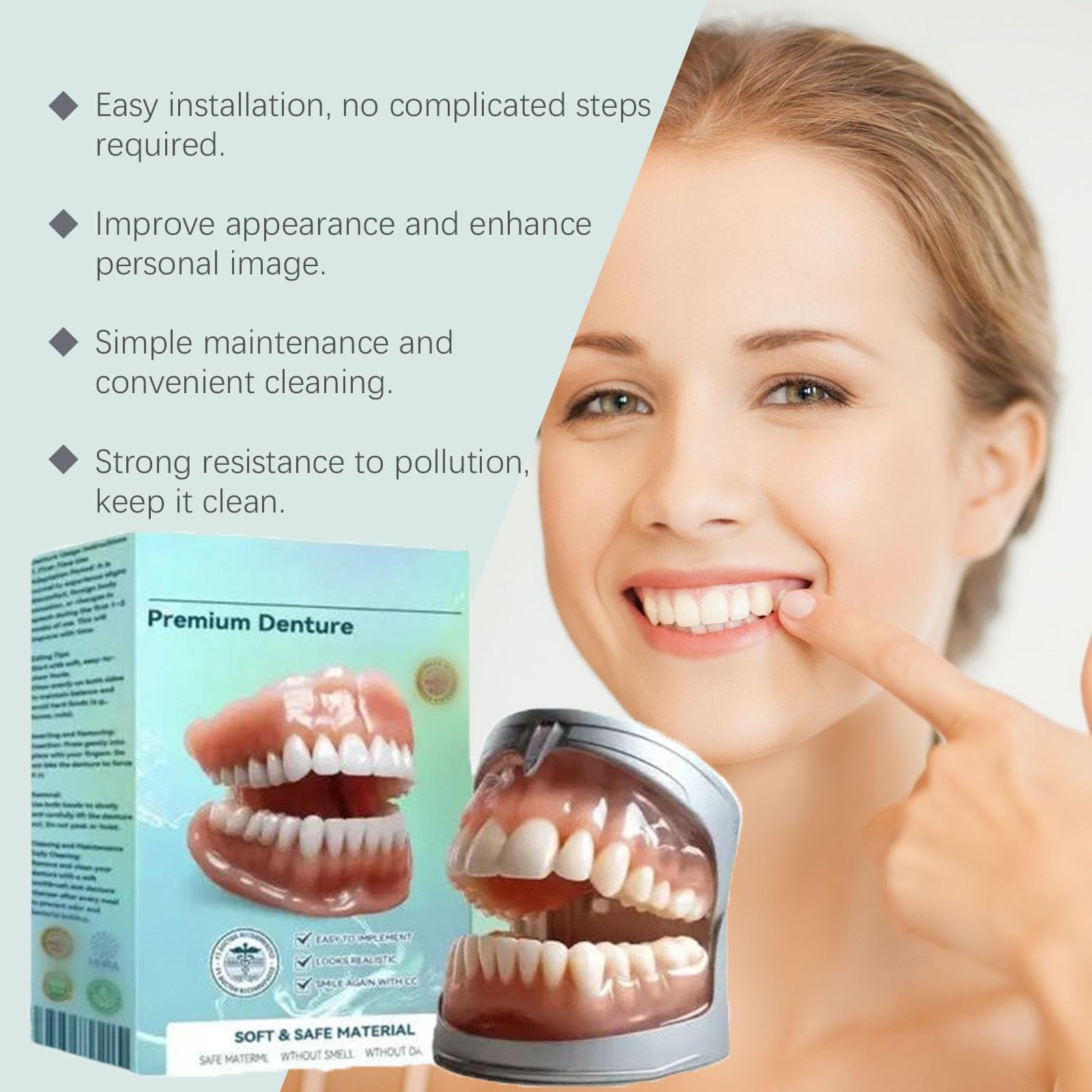 Ensemble Complet De Prothèses Dentaires Haut De Gamme, Prothèses Dentaires En Silicone Sur Mesure Pour Le Haut Et Le Bas, Ajustement Naturel, Pour Hommes Et Femmes (2Set)