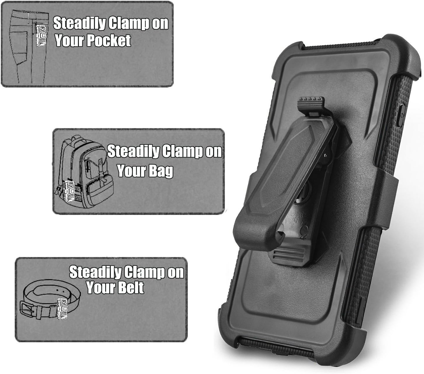 J.west Compatible with LG V40 ThinQ Case, V40 Case, Kickstand [Heavy Duty Protection] Hybrid Swivel Belt Clip Holster Rugged Bumper Armor Protective Shockproof Phone Case Cover(Black)