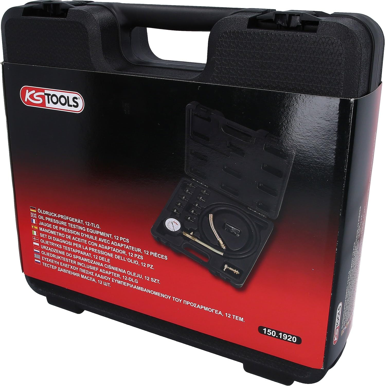 KS Tools 150.1920 Öldruck-Prüfgerät, 12-tlg., 0-10bar, 4042146413821