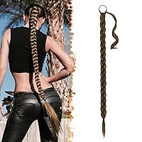 Vista 90 de BARSDAR Extensión de Cola de Caballo Trenzada de 30 Pulgadas de Largo - Extensiones de Cabello de Cola de Caballo Trenzada Rubia Recta Envolvente