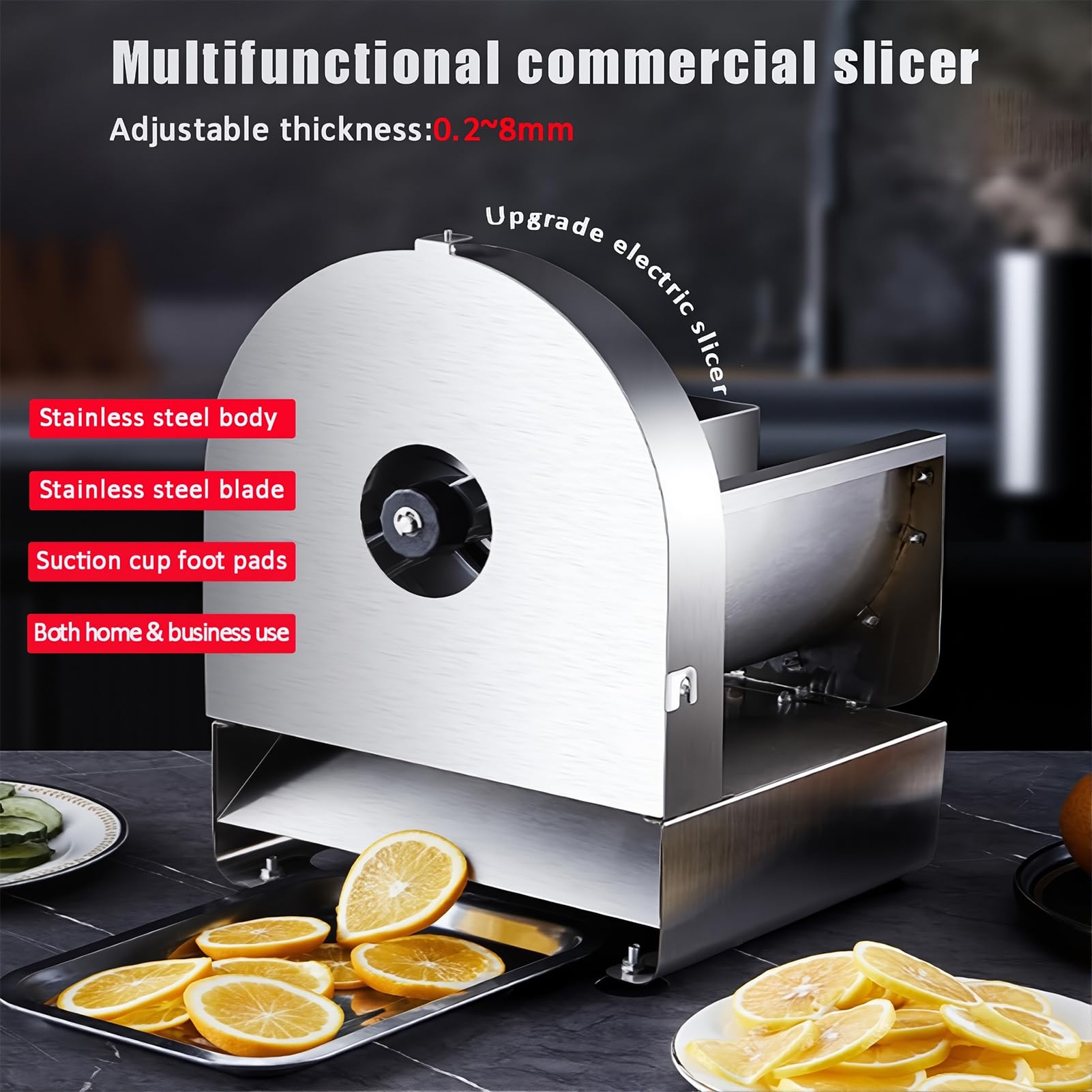 Cortadora eléctrica de verduras, disco de acero inoxidable con grosor ajustable de 0,2 a 8 mm, para restaurantes, cafeterías, uso doméstico, ideal para frutas y verduras