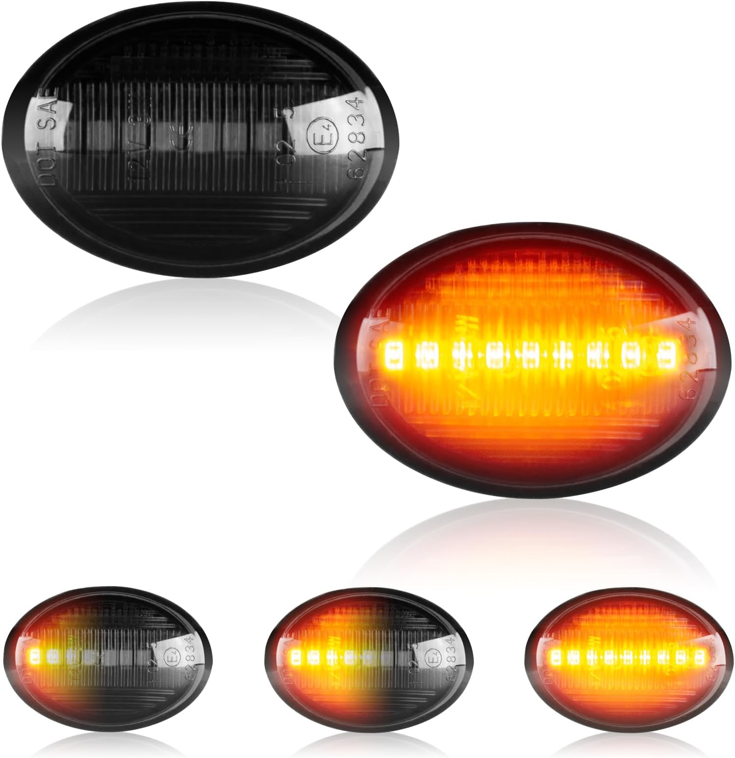 Gempro LED Side Marker Light for 2007-2019 Fiat 500 500e 500c Abarth Sequential Amber Front Turn Signal Lamps Smoked Len, 2PCS
