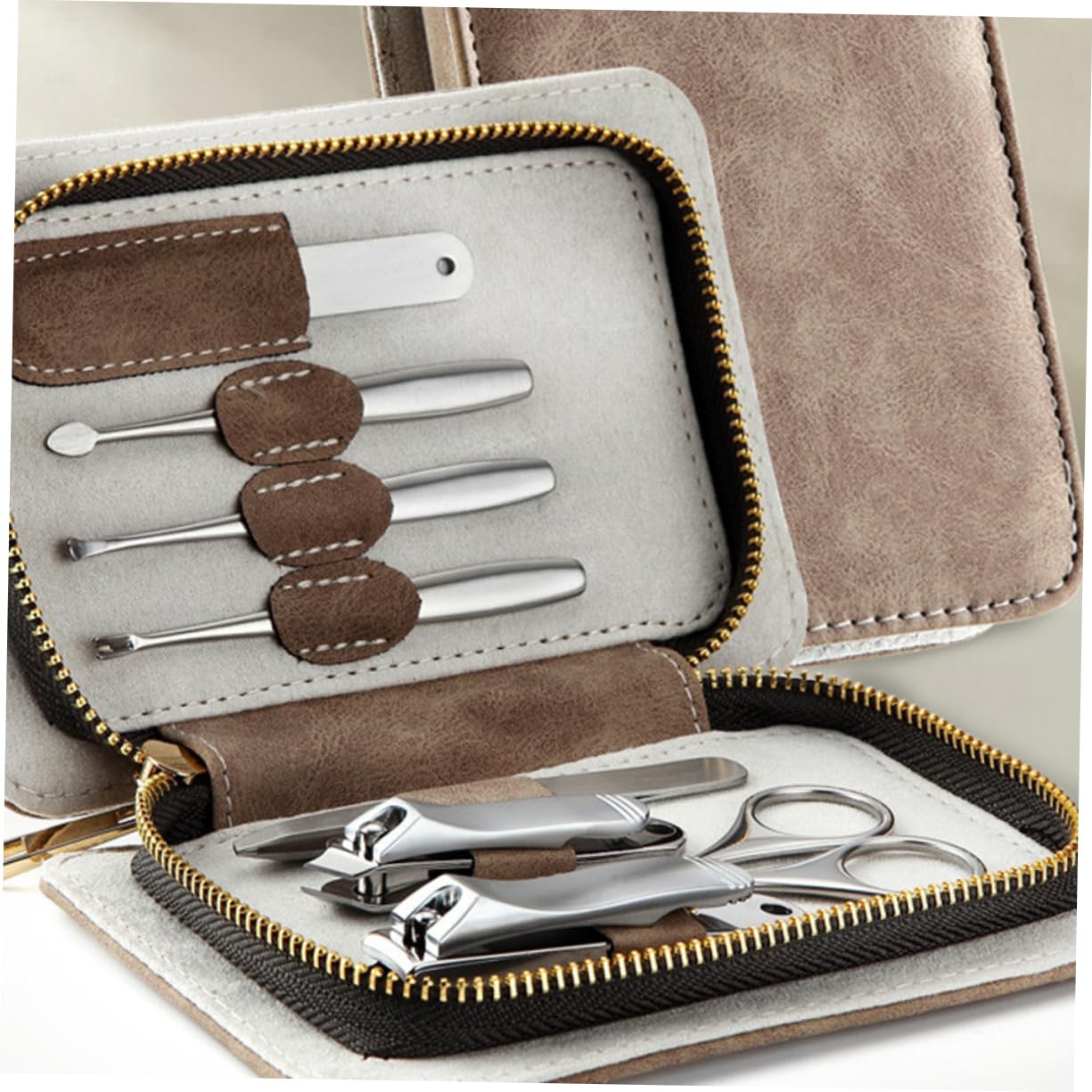 UKCOCO Kit de Manicura de Acero Inoxidable 8 Piezas Cortaúñas y Lima para Uñas de Adultos, Práctico Set Estuche de Cuero Pu para Uso Profesional Casa